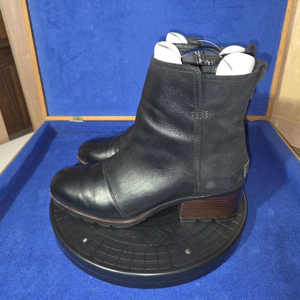 Women's Sorel Cate Waterproof Black Leather-Suede Ankle Boots, Sz. 11-US, 42-EU